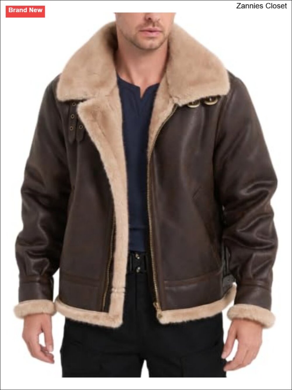 Men's Faux Leather Bomber Jacket Faux Shearling Aviator Cosplay Coat